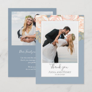 Elegant Floral Wedding Dusty Blue Photo Thank You Card