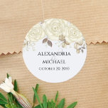 Elegant Floral Wedding Favour Personalised Classic Round Sticker<br><div class="desc">Add a touch of elegance with this simple chic modern sticker featuring a colourful minimalist mandala in navy blue, yellow, and orange. The clean, minimal, basic design blends beautifully with its contemporary design, making it perfect for any space. A lotus flower illustration adds a serene touch, ideal for home, office,...</div>