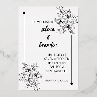 Elegant Floral Wedding Foil Invitation