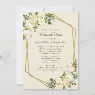 Elegant Floral Wedding Gold Rehearsal Dinner Invitation