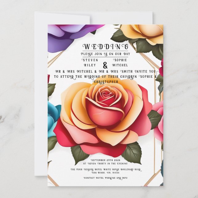 Elegant Floral Wedding Invitation  (Front)