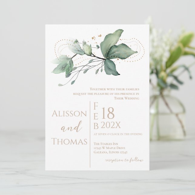 Elegant Floral Wedding Invitation (Standing Front)