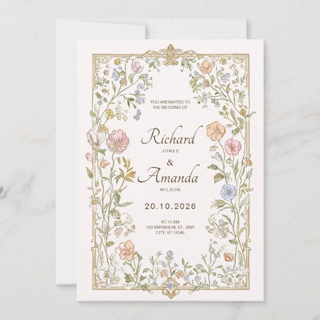 Elegant Floral Wedding Invitation  (Front)