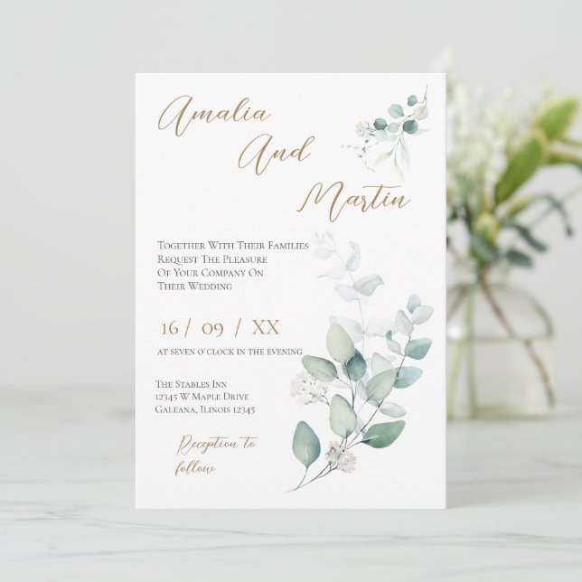 Elegant Floral Wedding Invitation (Standing Front)