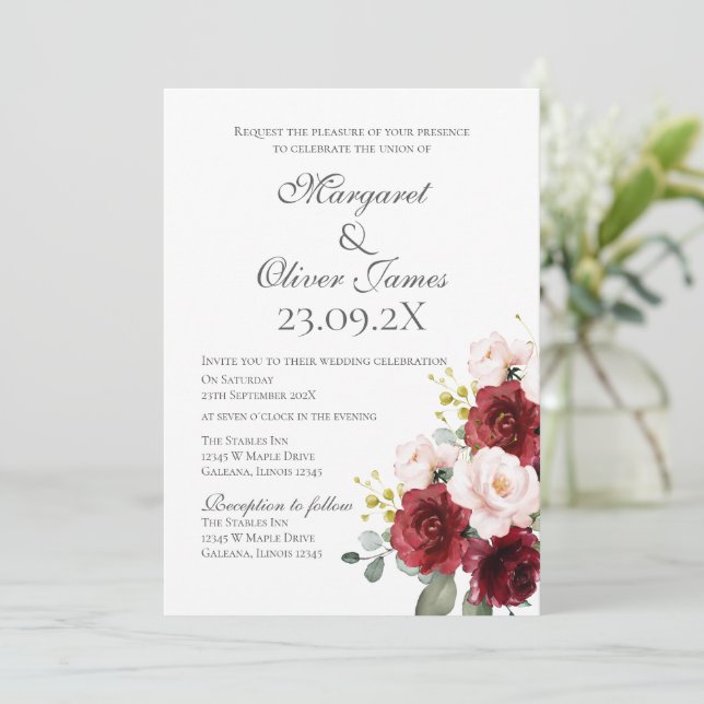 Elegant Floral Wedding Invitation (Standing Front)