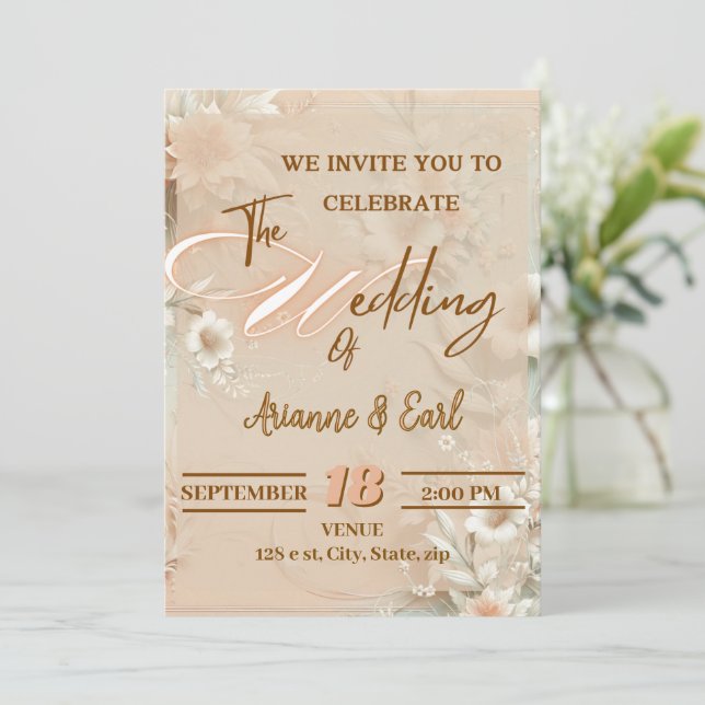 Elegant Floral Wedding Invitation (Standing Front)