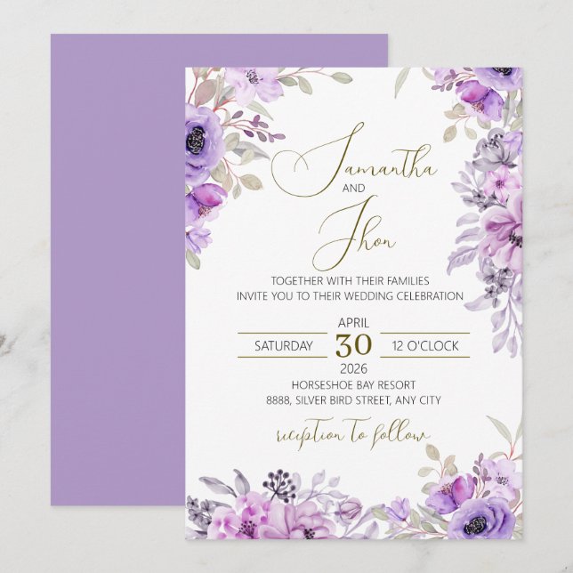 Elegant Floral Wedding Invitation (Front/Back)