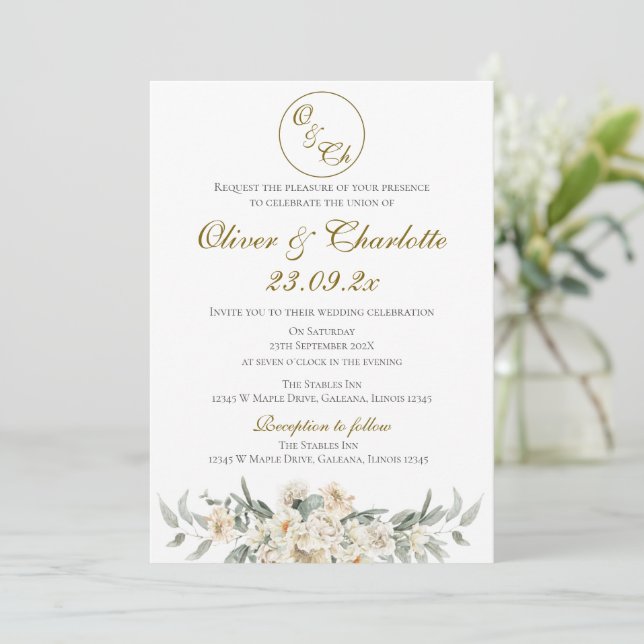 Elegant Floral Wedding Invitation (Standing Front)