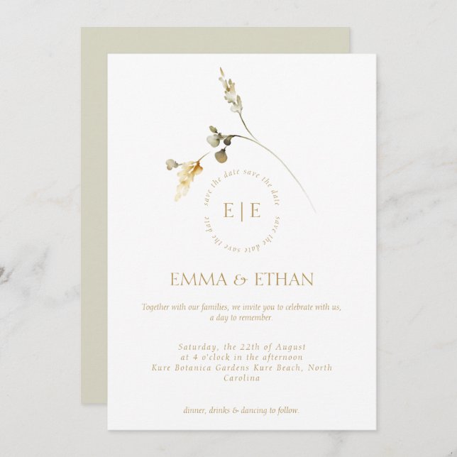 Elegant Floral Wedding Invitation (Front/Back)