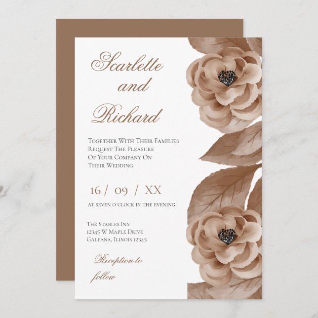 Elegant Floral Wedding Invitation (Front/Back)