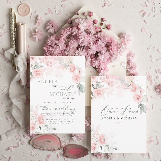 Elegant Floral Wedding Invitation Boho Blush Pink  (Creator Uploaded)