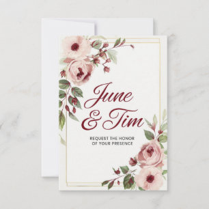 Elegant Floral Wedding Invitation Card with Rose 