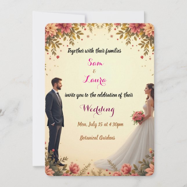 Elegant Floral Wedding Invitation – Custom  (Front)