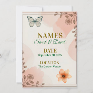 Elegant Floral Wedding Invitation Customisable.