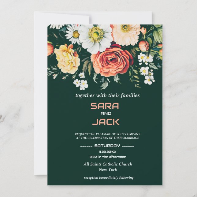 Elegant Floral Wedding Invitation – Customisable  (Front)