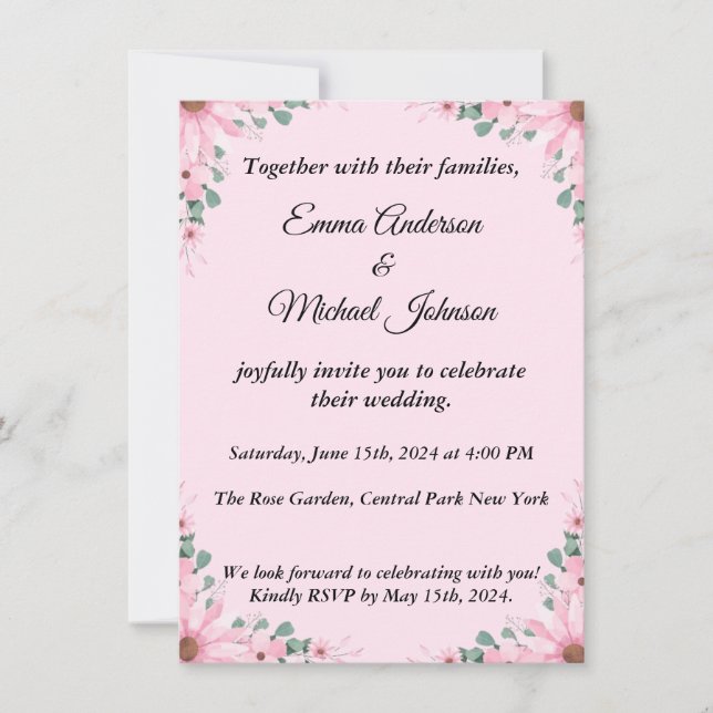 Elegant Floral Wedding Invitation | Customisable (Front)