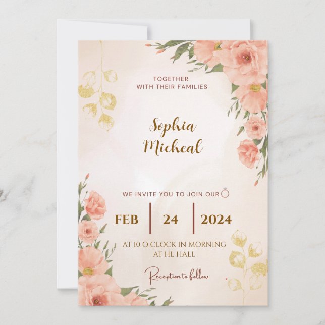 Elegant Floral Wedding Invitation | Customisable T (Front)