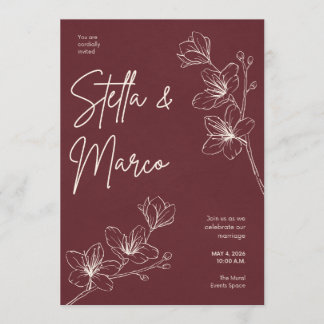 Elegant Floral Wedding Invitation – Deep Maroon De