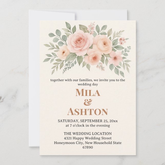 Elegant Floral Wedding Invitation – Editable (Front)
