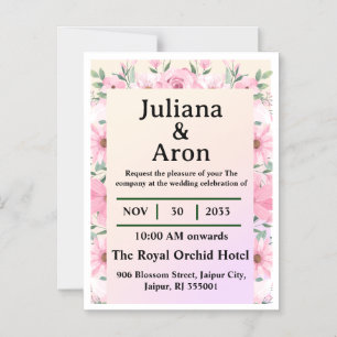 Elegant Floral Wedding Invitation   Editable 