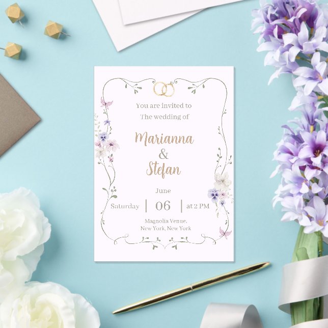 Elegant Floral Wedding Invitation Editable Custom (Insitu (Wedding))