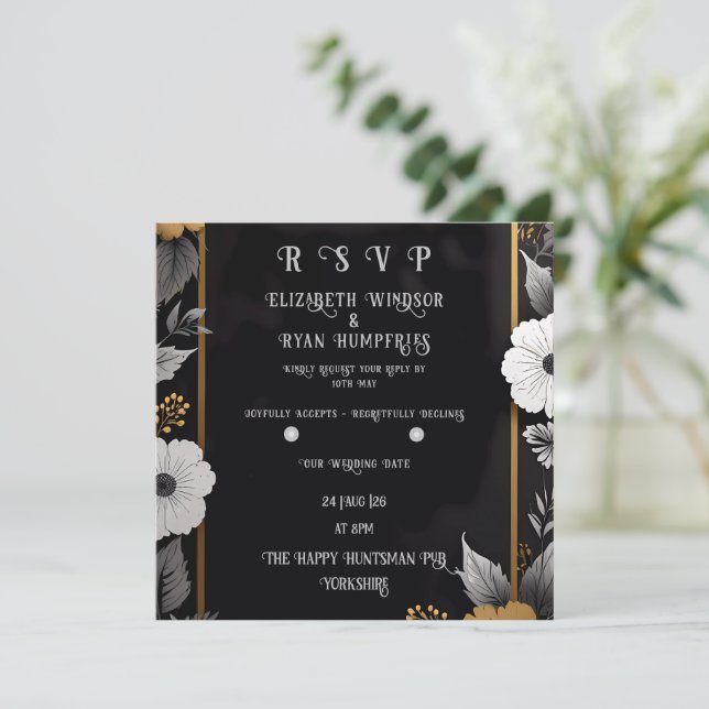  Elegant Floral Wedding Invitation Gold & Silver  (Standing Front)