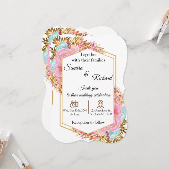 Elegant Floral Wedding Invitation marriage (Front/Back In Situ)