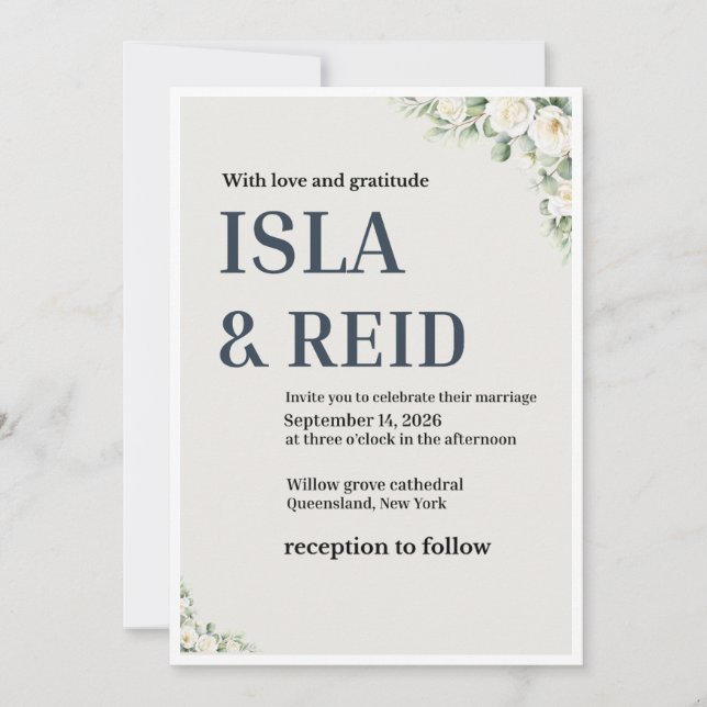 Elegant Floral Wedding Invitation | Minimal Classi (Front)