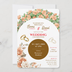 Elegant Floral Wedding Invitation – Peach & Gold