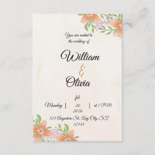 Elegant Floral Wedding Invitation Peach & Green