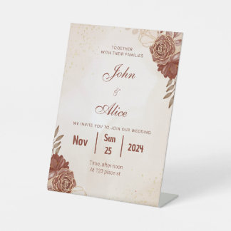 Elegant Floral Wedding Invitation Pedestal Sign