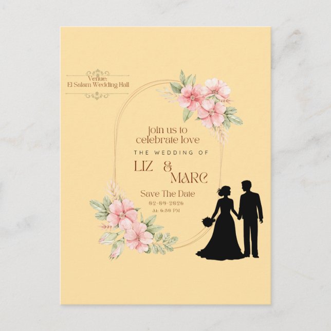 Elegant Floral Wedding Invitation  Postcard (Front)