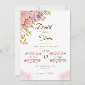 Elegant Floral Wedding Invitation | Romantic Pink