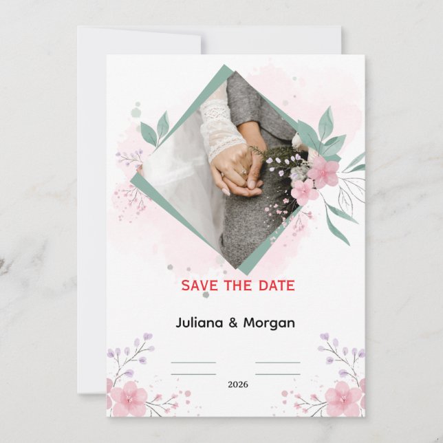 Elegant Floral Wedding Invitation | Romantic Pink  (Front)