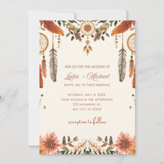 Elegant Floral Wedding Invitation | Rustic Boho  (Front)