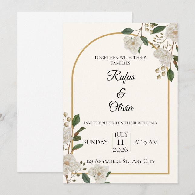 Elegant Floral Wedding Invitation Template (Front/Back)