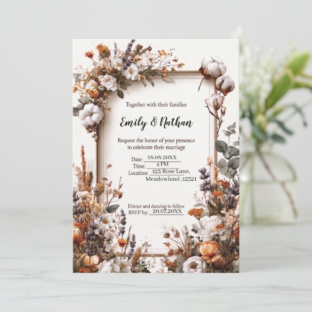 Elegant Floral Wedding Invitation Template  (Standing Front)