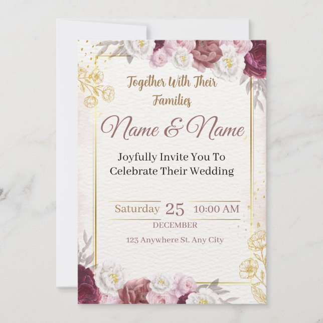 Elegant Floral Wedding Invitation Template (Front)