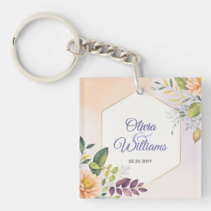 Elegant Floral Wedding Invitation Template Key Ring