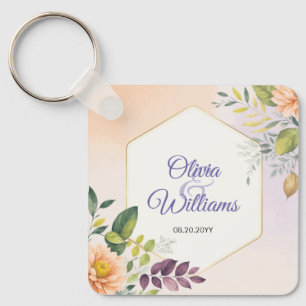 Elegant Floral Wedding Invitation Template Key Ring
