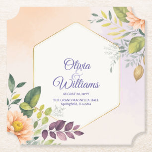 Elegant Floral Wedding Invitation Template Paper Coaster