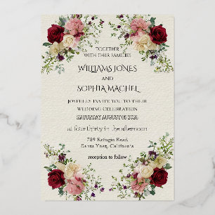 Elegant Floral Wedding Invitation & Timeline Card