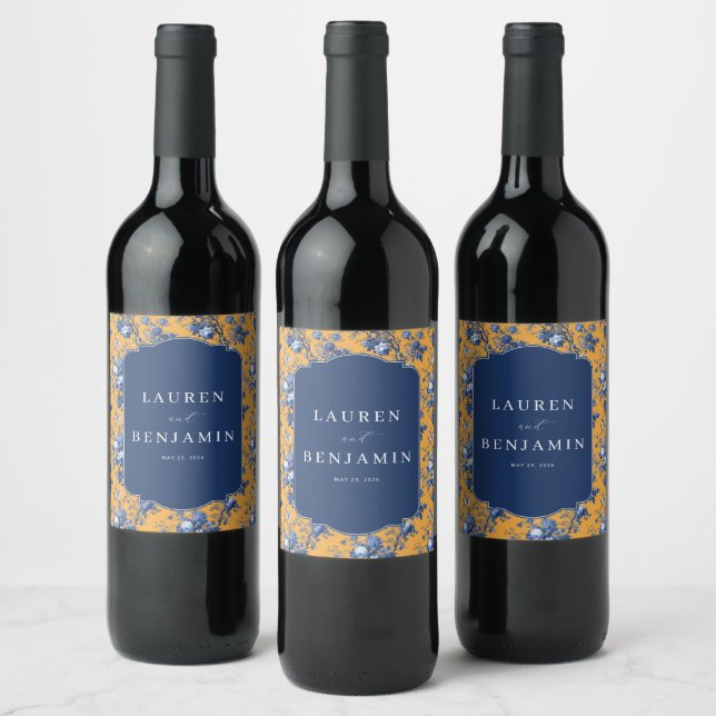 Elegant Floral Wedding Invitation Wine Label (Bottles)