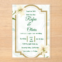 Elegant Floral Wedding Invitation with Gold Frame 