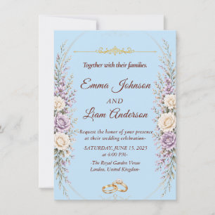 Elegant Floral Wedding Invitation with Gold Frame