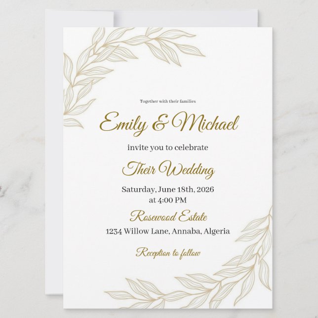 Elegant Floral Wedding Invitation with Gold Script (Front)