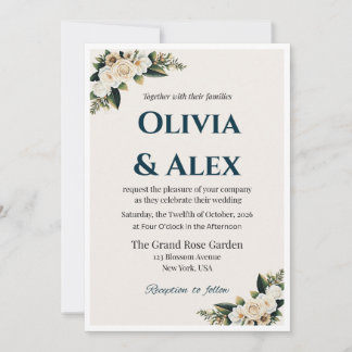 Elegant Floral Wedding Invitation with Greenery