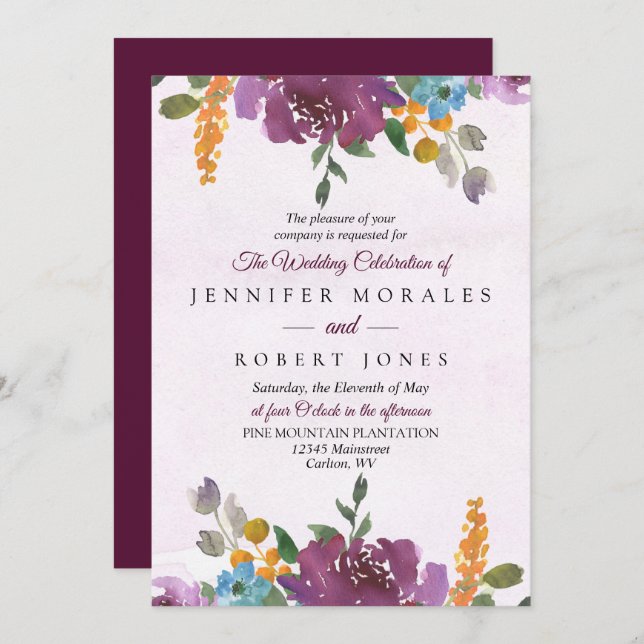 Elegant Floral Wedding Invitations Peonies (Front/Back)