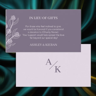 Elegant Floral Wedding Lavende In Lieu of Gifts , Enclosure Card