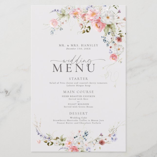 Elegant Floral Wedding Menu (Front)